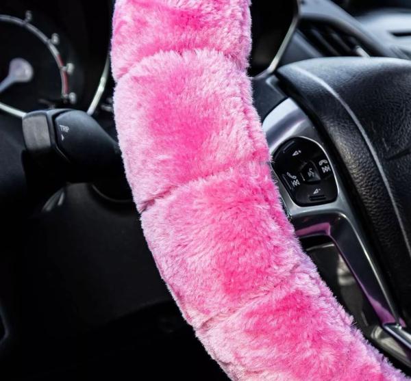 Xkeribom Lenkradbezug 37-38cm Lenkradschoner Lenkradschutz Plüsch Rosa Pink